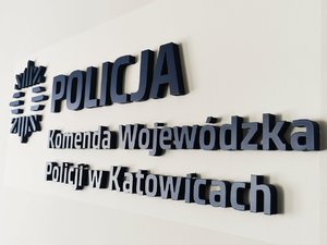 Logo oraz napis POLICJA Komenda Wojewódzka Policji w Katowicach.