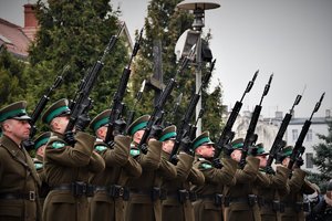 Kolorowe zdjęcie. Kompania honorowa straży granicznej.