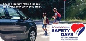 Plakat promujący akcję pod nazwą ROADPOL Safety Days (Dni Bezpieczeństwa Ruchu Drogowego). Działania te koordynowane są przez Europejską Organizację Policji Ruchu Drogowego ROADPOL przy wsparciu między innymi Komisji Europejskiej i Europejskiej Rady Bezpieczeństwa Ruchu Drogowego