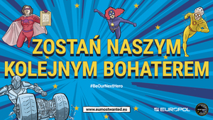 Zdjęcie przedstawia napis &quot;Zostań naszym kolejnym bohaterem&quot;.