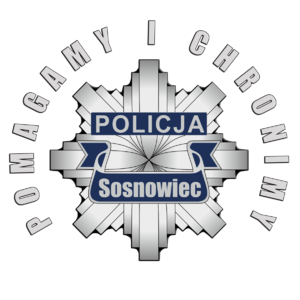 Zdjęcie przedstawia napis o treści: &quot;Pomagamy i chronimy Policja Sosnowiec&quot;.