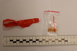 Zdjęcie przedstawia przedstawi zabezpieczone przez policjantów rzeczy.