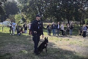 Przewodnicy psów służbowych podczas pokazu.